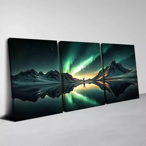 3pcs Charming Aurora Mountains Lake Night Sky Canvas Unframed - High Quality Print 100% Australian Made Wall Canvas