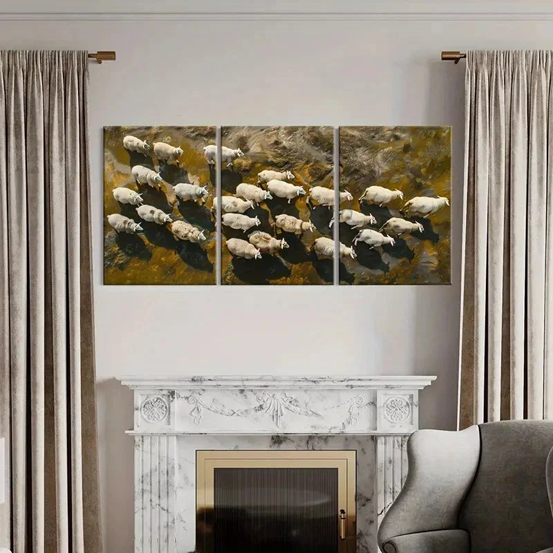 3pcs Sheep Abstract Animal Art Nature Landscape Metal Print Ready to Hang Art - Bella Home Decor