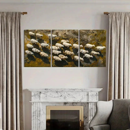 3pcs Sheep Abstract Animal Art Nature Landscape Metal Print Ready to Hang Art - Bella Home Decor