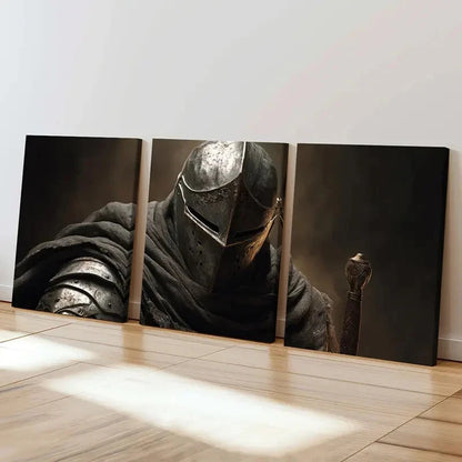3pcs Medieval Knight Armor Dark Cloak Wall Art Set Canvas Framed 40x60cm - High Quality Print 100% Australian Made Wall Canvas Ready to Hang