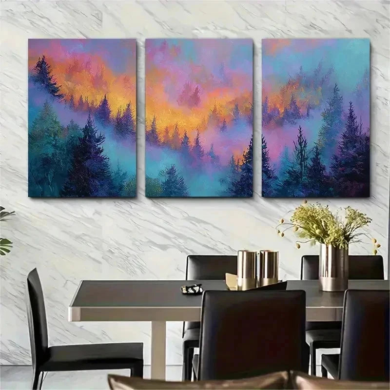 3pcs Sunset Landscape Abstract Forest Perfect Wall Art Set Canvas Framed 50x70cm - High Quality Print 100% Australian Made Wall Canvas Ready to Hang