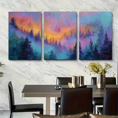 3pcs Sunset Landscape Abstract Forest Perfect Wall Art Set Canvas Framed 50x70cm - High Quality Print 100% Australian Made Wall Canvas Ready to Hang