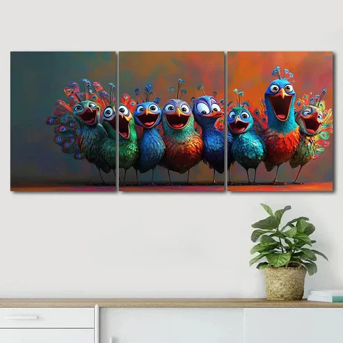 3pcs Colorful Feathered Birds in Playful Perfect Wall Art Canvas Unframed - High Quality Print 100% Australian Made Wall Canvas - Bella Home Decor