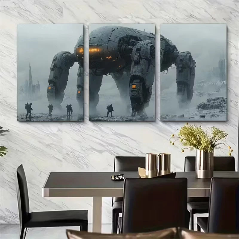 3pcs Sci-Fi Fantasy Apocalyptic Illustration Metal Print Ready to Hang Art