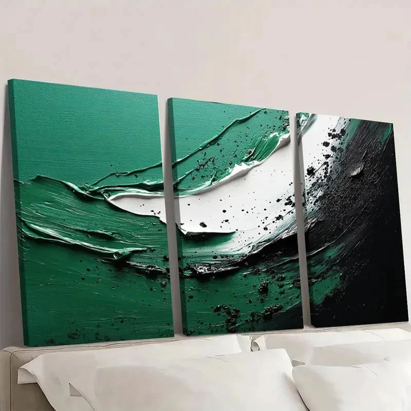 3pcs Green White Textured Art Original Q  Wall Art Set Canvas Framed 60x90cm - High Quality Print 100% Australian Made Wall Canvas Ready to Hang