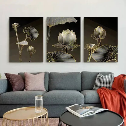 3pcs Abstract Wall Art Lotus Flower Art Canvas Unframed - High Quality Print 100% Australian Made Wall Canvas - Bella Home Decor