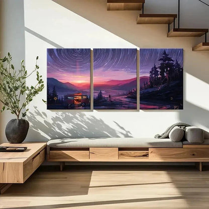 3pcs Anime Scenery Vaporwave Sunset Cars & Road Wall Art Set Canvas Framed 40x60cm - High Quality Print 100% Australian Made Wall Canvas Ready to Hang - Bella Home Decor