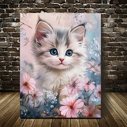 Cute Ragdoll Kitten with Blue Eyes & Pastel Flowers 40x60cm Metal Print Ready to Hang - Bella Home Decor