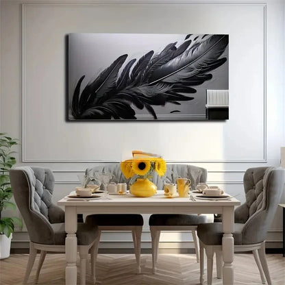 Elegant Black Feather Wall Art Canvas Office Home Room Framed 120x60cm