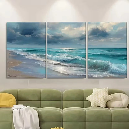 3pcs Seaside Oil Painting Coastal Landscapes Metal Print Ready to Hang Art