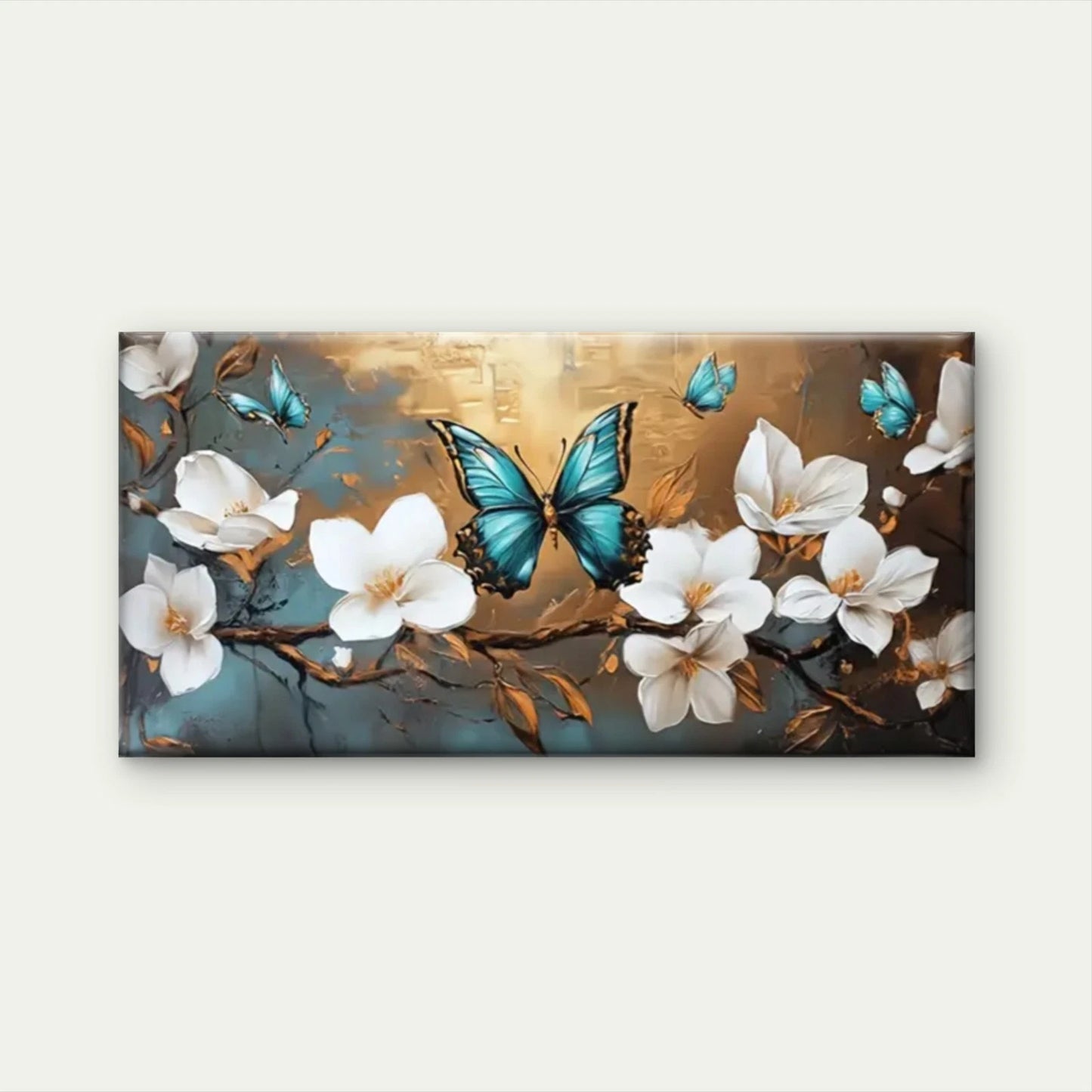 White Flowers Butterflies Wall Art Canvas Office Home Room Framed 120x60cm