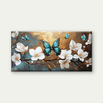White Flowers Butterflies Wall Art Canvas Office Home Room Framed 120x60cm