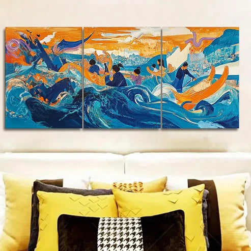 3pcs Messy Ocean Picture Wall Art Set Canvas Unframed - High Quality Print 100% Australian Made Wall Canvas
