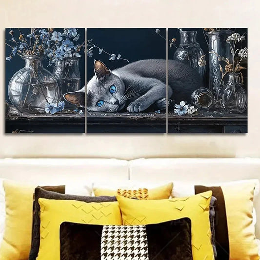 3pcs Lazy Cat Art Wall Hanging Wall Art Set Canvas Framed 60x90cm - High Quality Print 100% Australian Made Wall Canvas Ready to Hang