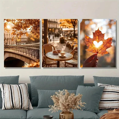 3pcs warmth of the city, the autumn scenery Metal Print Ready to Hang Art