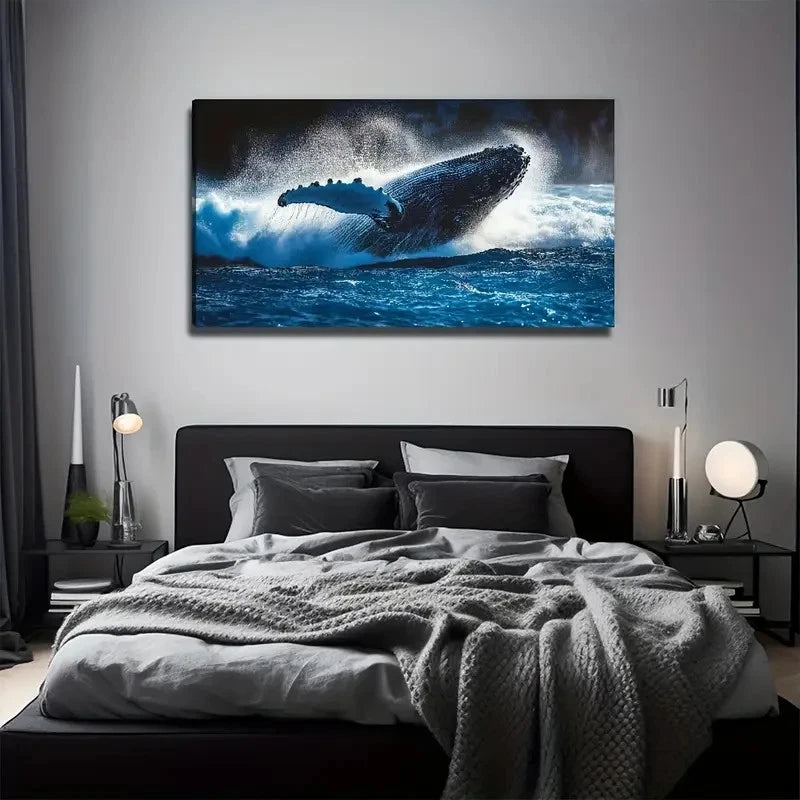 Large Whale Water Perfect Wall Art Canvas Office Home Room Framed 120x60cm