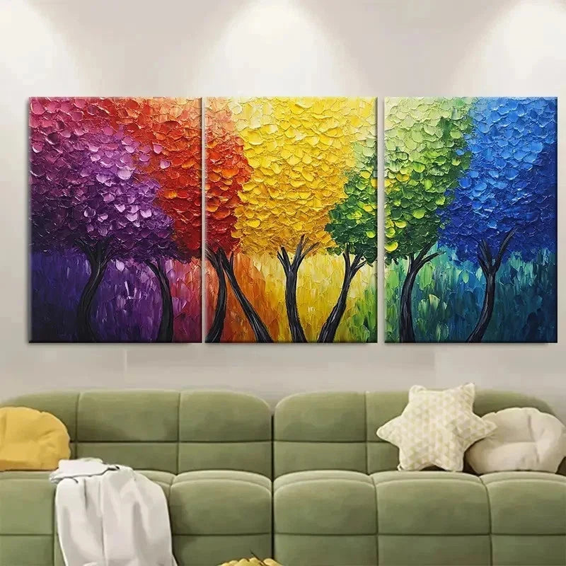 3pcs Colorful Forest Canopy Painting DI  Wall Art Set Canvas Framed 50x70cm - High Quality Print 100% Australian Made Wall Canvas Ready to Hang - Bella Home Decor