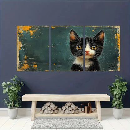 3pcs Black and White Spotted Kittens Metal Print Ready to Hang Art - Bella Home Decor