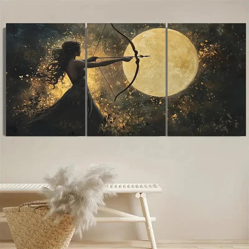 3pcs Emis Goddess Greek Mythology Moonlit Huntress Metal Print Ready to Hang Art