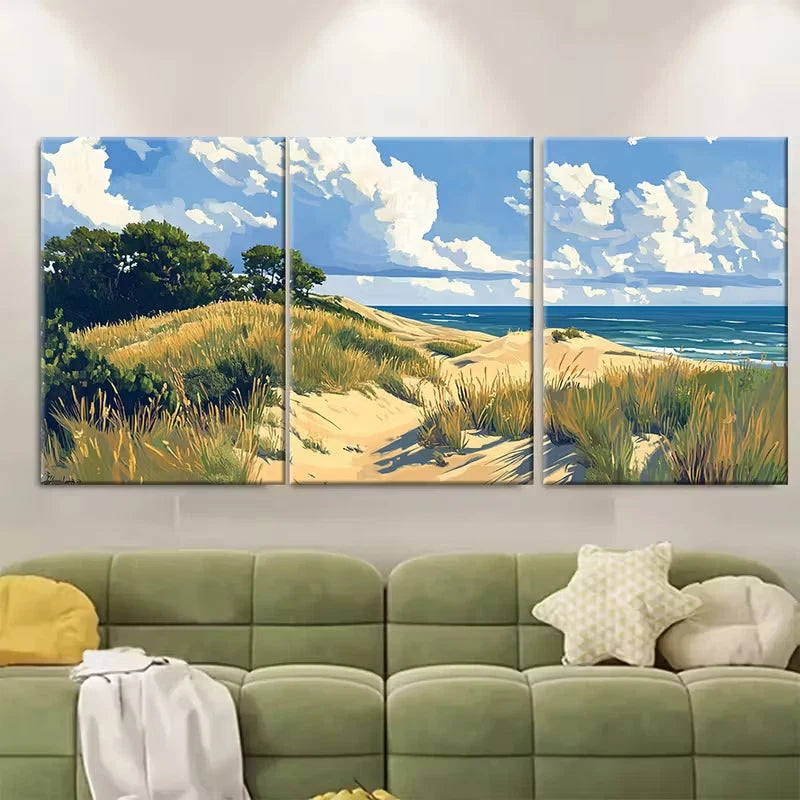 3pcs Indiana Dunes Beach Scene Metal Print Ready to Hang Art