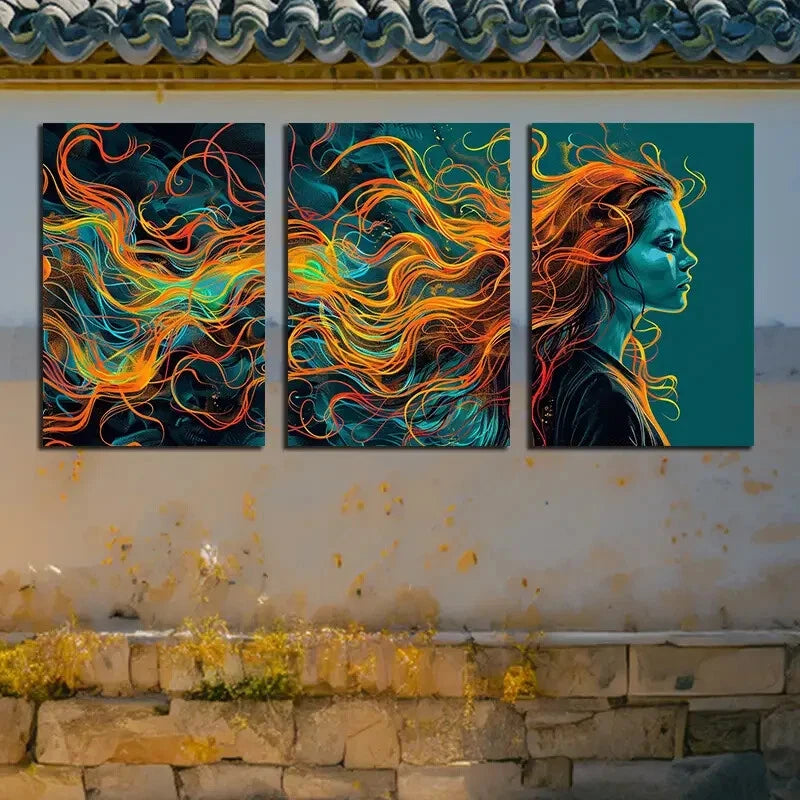 3pcs Rotating Shadows and Flickering Flames Metal Print Ready to Hang Art - Bella Home Decor
