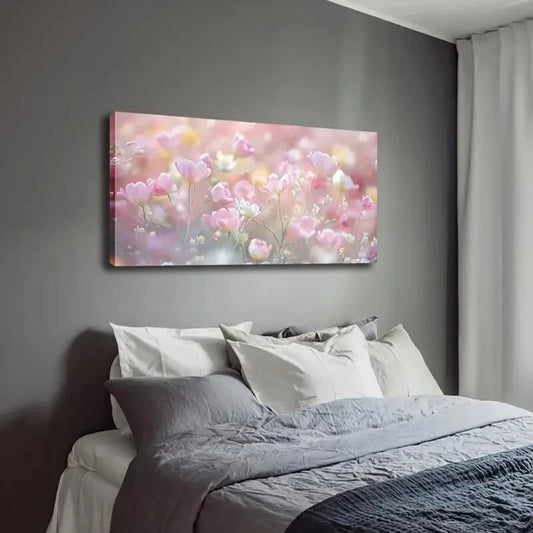 Minimalist Pink White Flower Wall Art Canvas Office Home Room Framed 120x60cm