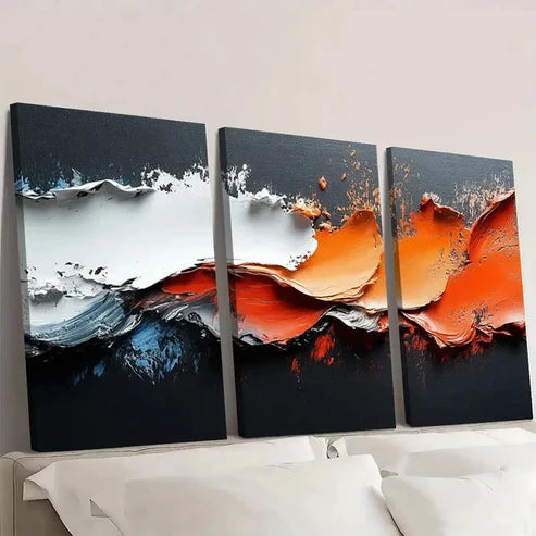3pcs White Textured Abstract Painting Brown NM Wall Art Set Canvas Unframed - High Quality Print 100% Australian Made Wall Canvas - Bella Home Decor