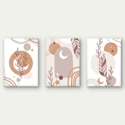 3pcs Modern Boho Neutral Abstract Beige Wall Art Set Canvas Framed 40x60cm - High Quality Print 100% Australian Made Wall Canvas Ready to Hang