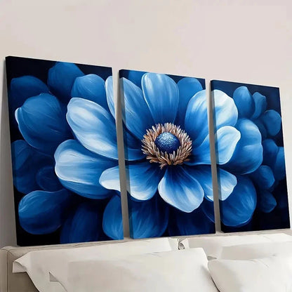 3pcs Flower Painting Print Blue Flower Art V   Wall Art Set Canvas Framed 50x70cm - High Quality Print 100% Australian Made Wall Canvas Ready to Hang - Bella Home Decor