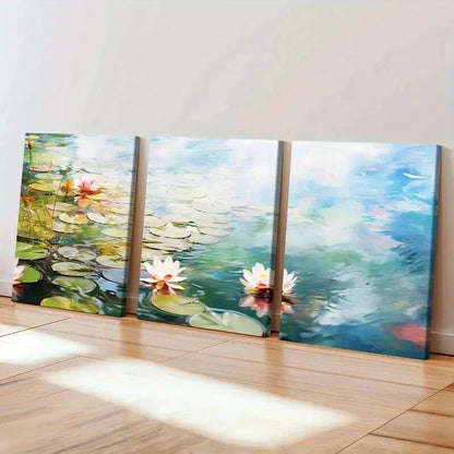 3pcs Abstract Lotus Pond And Flowers Wall Art Set Canvas Framed 40x60cm - High Quality Print 100% Australian Made Wall Canvas Ready to Hang - Bella Home Decor