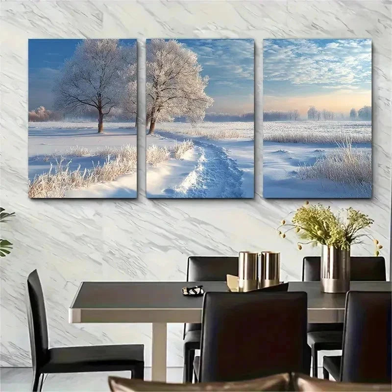 3pcs Frosty Winter Meadow Nature Perfect Wall Art Set Canvas Framed 50x70cm - High Quality Print 100% Australian Made Wall Canvas Ready to Hang - Bella Home Decor