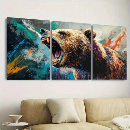 3pcs Angry Bear Graffiti Wall Art Set Canvas Framed 40x60cm - High Quality Print 100% Australian Made Wall Canvas Ready to Hang - Bella Home Decor