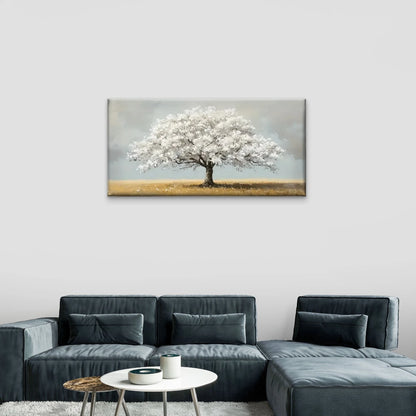 White Trees Cloudy Sky Wall Art Canvas Office Home Room Framed 120x60cm