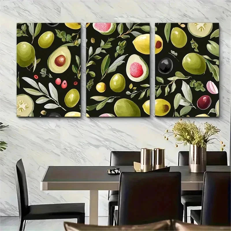 3pcs Funny Food Mid Century Modern Perfect Wall Art Set Canvas Framed 50x70cm - High Quality Print 100% Australian Made Wall Canvas Ready to Hang - Bella Home Decor