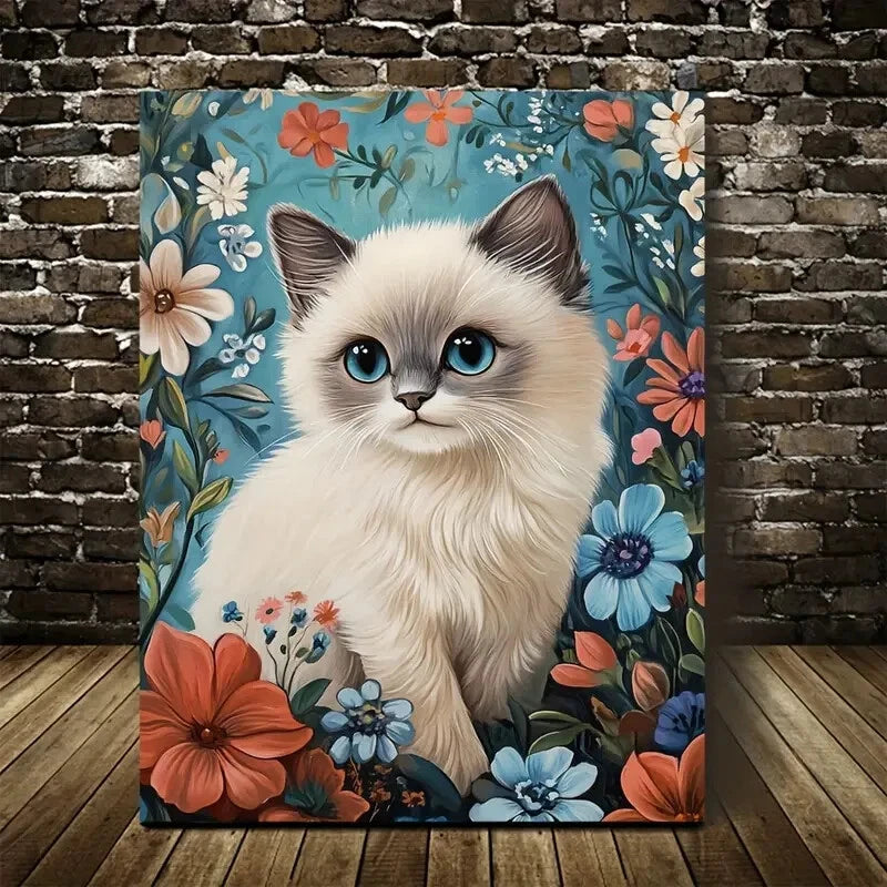 Beautiful Cute Ragdoll Kitten with Vibrant Painting 40x60cm Metal Print Ready to Hang - Bella Home Decor