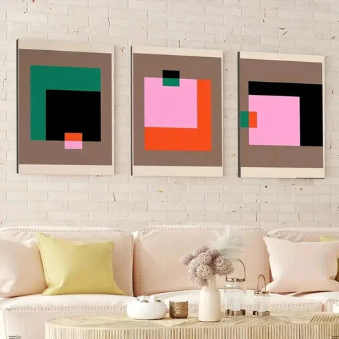 3pcs Abstract Geometric Trendy Pink Blocks Wall Art Canvas Unframed - High Quality Print 100% Australian Made Wall Canvas - Bella Home Decor