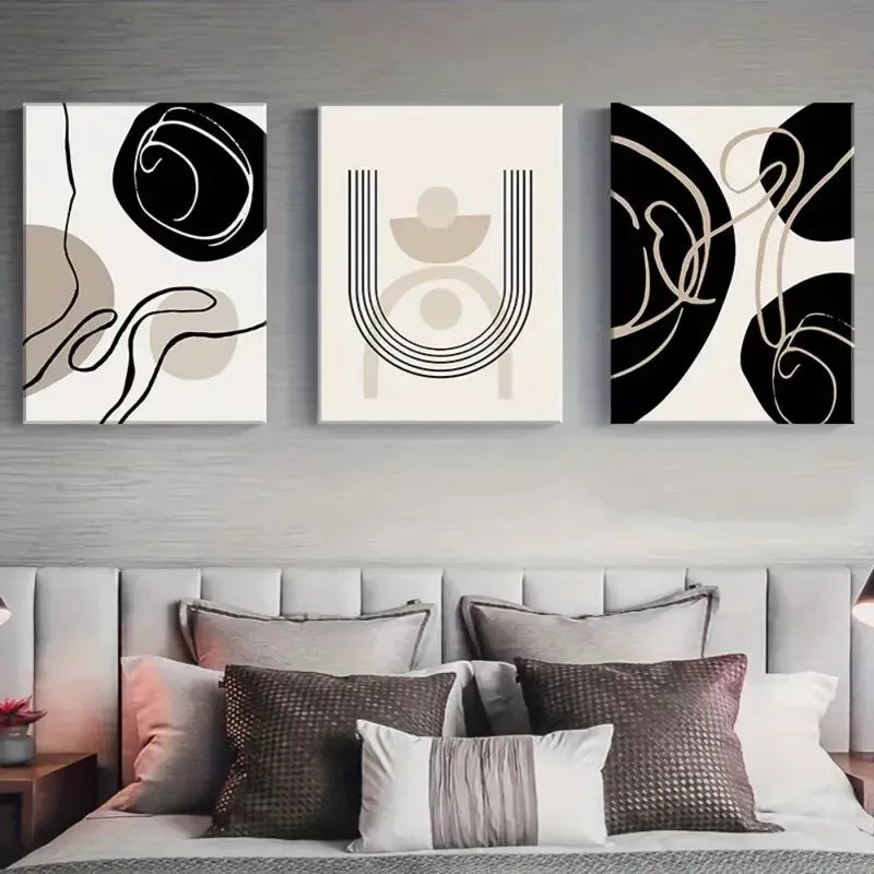 3pcs Abstract Mid Century Modern Boho Wall Art Canvas Framed 40x60cm - High Quality Print 100% Australian Made Wall Canvas Ready to Hang - Bella Home Decor
