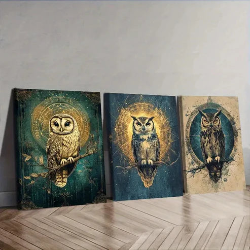 3pcs Classic Modern Owl Wall Art Set Canvas Unframed - High Quality Print 100% Australian Made Wall Canvas - Bella Home Decor