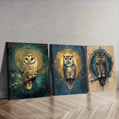 3pcs Classic Modern Owl Wall Art Set Canvas Unframed - High Quality Print 100% Australian Made Wall Canvas - Bella Home Decor