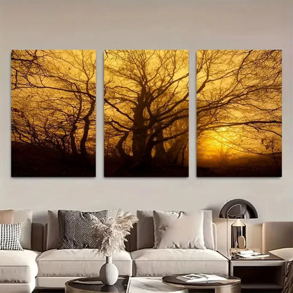 3pcs Foggy Mist Forest Trees Metal Print Ready to Hang Art - Bella Home Decor