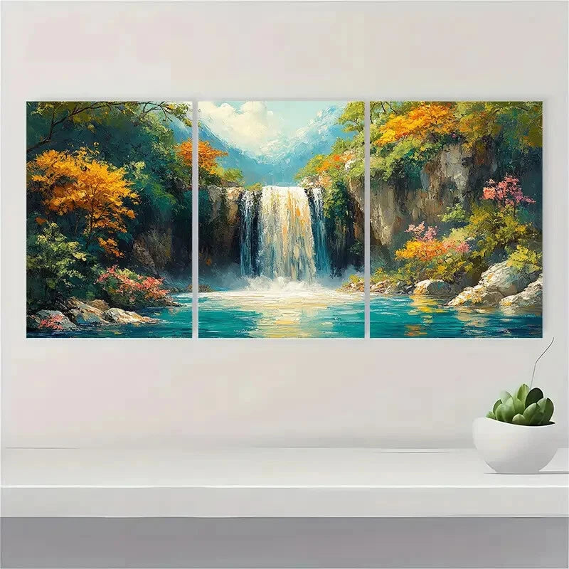 3pcs Magical Waterfall Art Nature Painting Metal Print Ready to Hang Art - Bella Home Decor