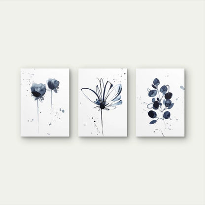 3pcs Navy Blue Watercolor Floral Eucalyptus Wall Art Set Canvas Framed 40x60cm - High Quality Print 100% Australian Made Wall Canvas Ready to Hang - Bella Home Decor