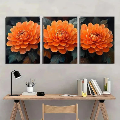 3pcs Orange Chrysanthemum Flower White Wall Art Canvas Unframed - High Quality Print 100% Australian Made Wall Canvas