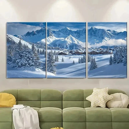 3pcs 1850 Ski Resort Print Luxe Alpine Art WQ  Wall Art Set Canvas Framed 60x90cm - High Quality Print 100% Australian Made Wall Canvas Ready to Hang - Bella Home Decor