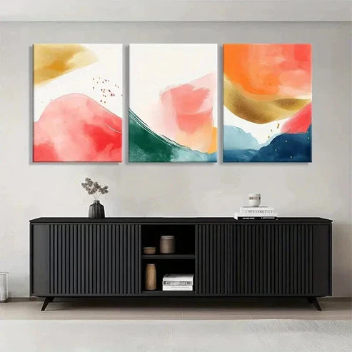 3pcs Vibrant Swirls of Red Brushstroke Perfect Wall Art Set Canvas Unframed - High Quality Print 100% Australian Made Wall Canvas