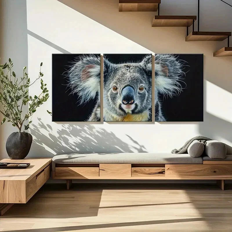 3pcs Koala Portrait Wildlife Art Expressive Eyes Metal Print Ready to Hang Art - Bella Home Decor