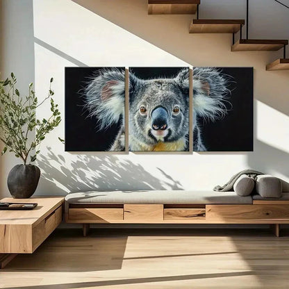 3pcs Koala Portrait Wildlife Art Expressive Eyes Metal Print Ready to Hang Art - Bella Home Decor