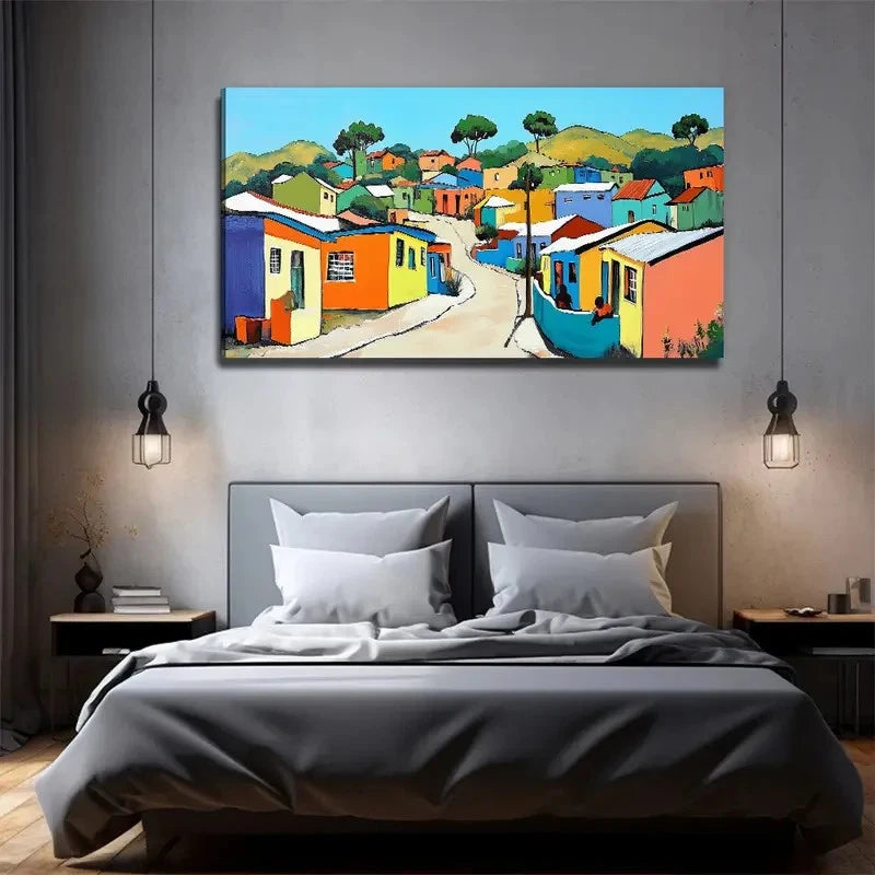 Colorful Houses Wall Art Canvas Office Home Room Framed 120x60cm