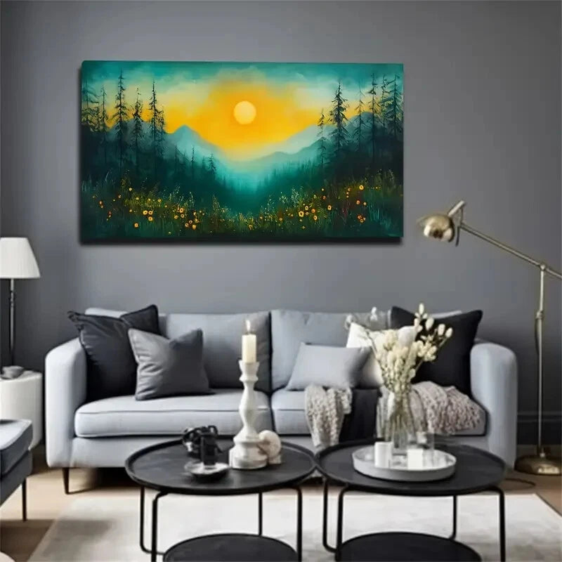 Warm Sunlight Serene Mountain Wall Art Canvas Office Home Room Framed 120x60cm - Bella Home Decor