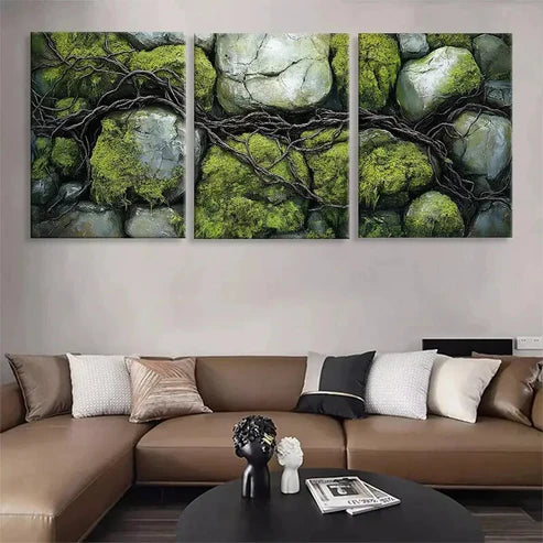 3pcs Nature Moss and Stone Green Forest Wall Art Canvas Unframed - High Quality Print 100% Australian Made Wall Canvas